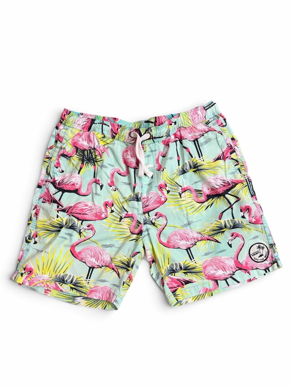 VANS OFF THE WALL Men's Mint Green Flamingo Volley Shorts - Size XL